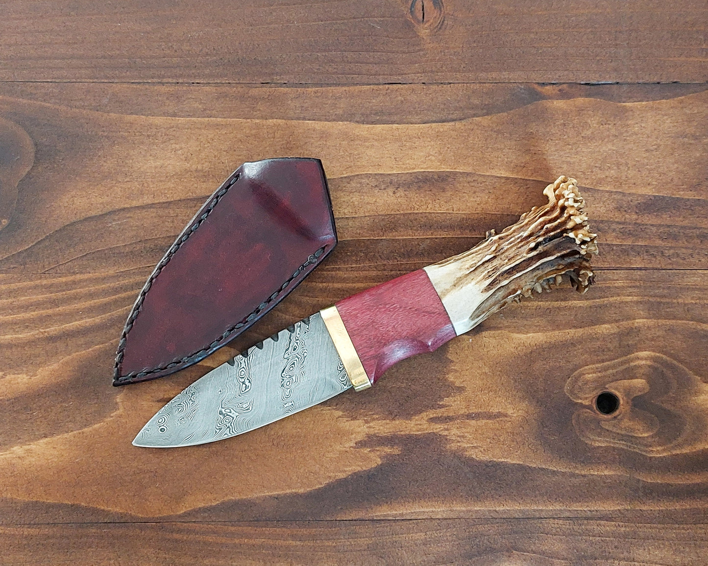 Damascus Sgian Dubh - 240 layer Twist - Purpleheart, Brass & Antler Handle.