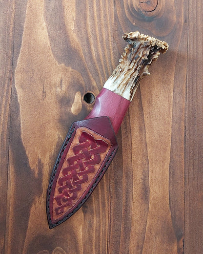 Damascus Sgian Dubh - 240 layer Twist - Purpleheart, Brass & Antler Handle.
