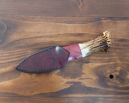 Damascus Sgian Dubh - 240 layer Twist - Purpleheart, Brass & Antler Handle.