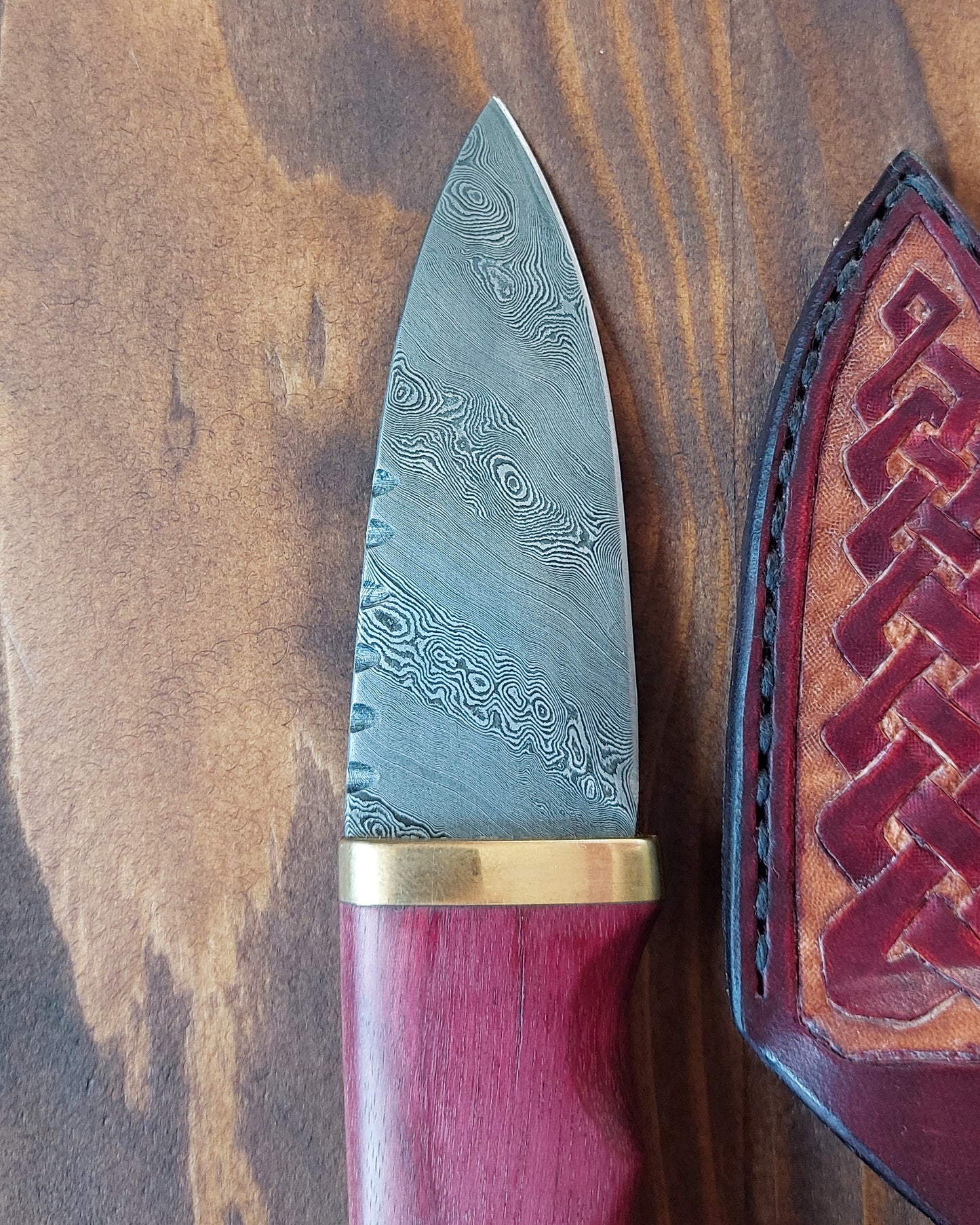 Damascus Sgian Dubh - 240 layer Twist - Purpleheart, Brass & Antler Handle.