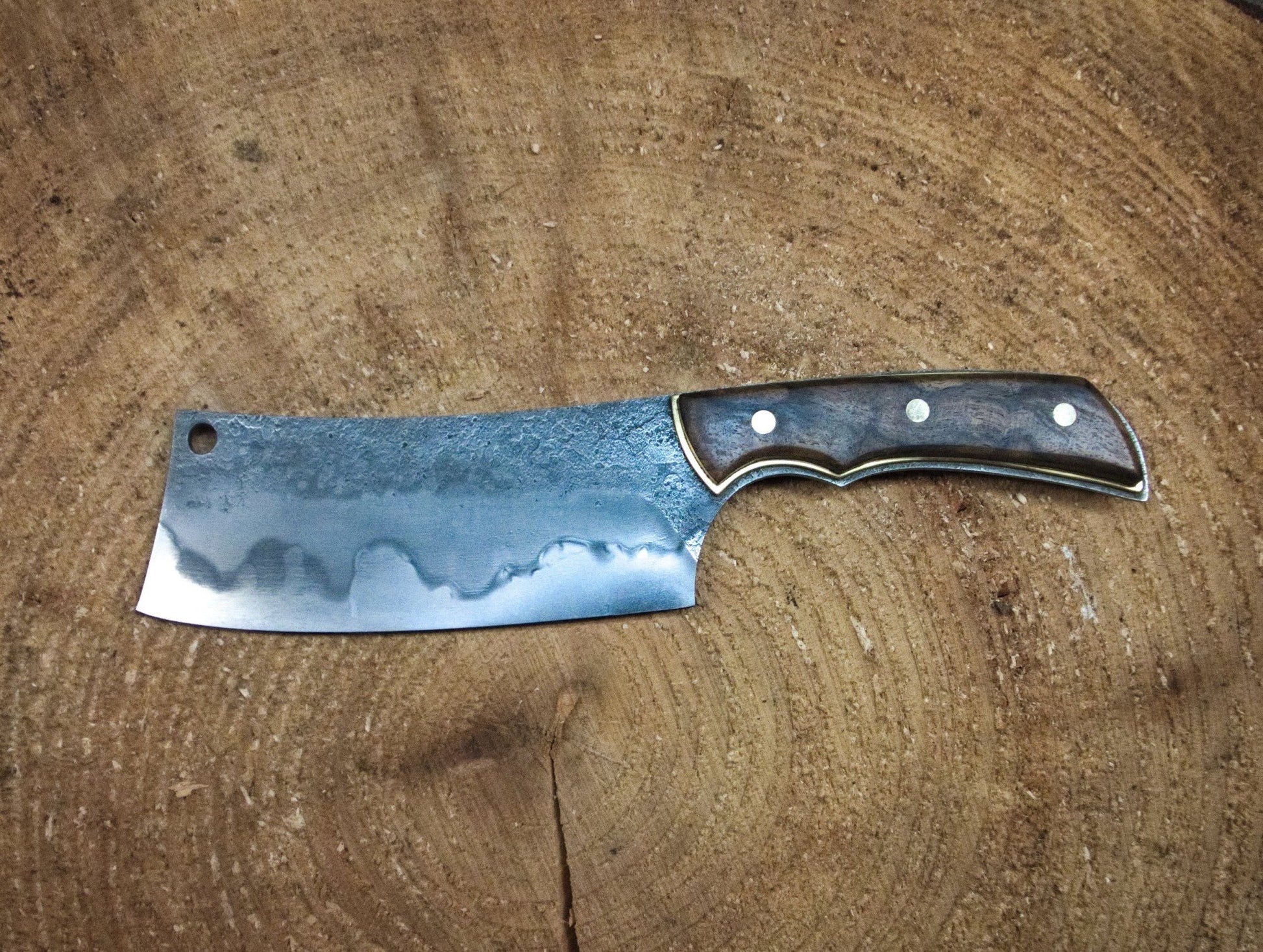 Forged Kitchen Cleaver with Hamon - 26c3 Steel - Walnut & Brass Recessed Handle Scales - The Iron Haggis - Kitchen Knife