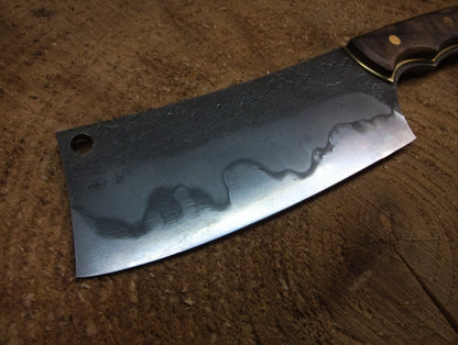 Forged Kitchen Cleaver with Hamon - 26c3 Steel - Walnut & Brass Recessed Handle Scales - The Iron Haggis - Kitchen Knife